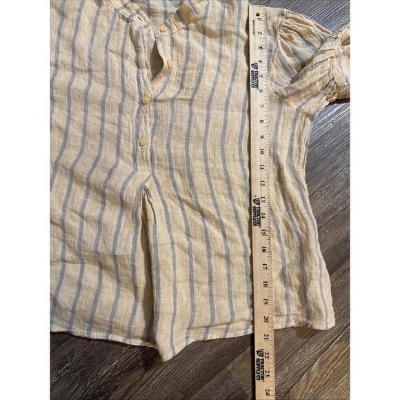 Stark X Striped Small 100% Linen Minimalist Organic Luxury Natural Blouse Small - Picture 12 of 15